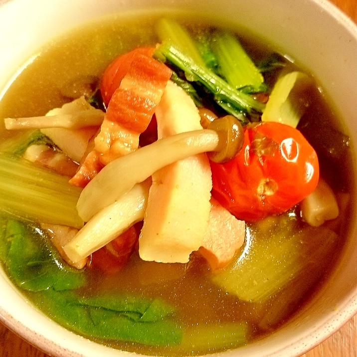 小松菜とシメジのカレースープ